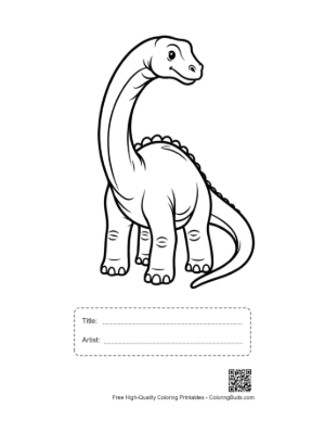Thumbnail: Happy Cartoon Diplodocus Standing Printable with Title and Artist Box