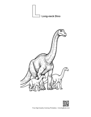 Thumbnail: Majestic Brachiosaurus Family Standing Tall Printable Outline Alphabet L Long Neck Dino