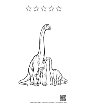 Thumbnail: Majestic Brachiosaurus Mother and Baby Printable and 5 Star Outline