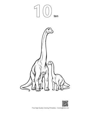 Thumbnail: Majestic Brachiosaurus Mother and Baby Printable Outline Number 10