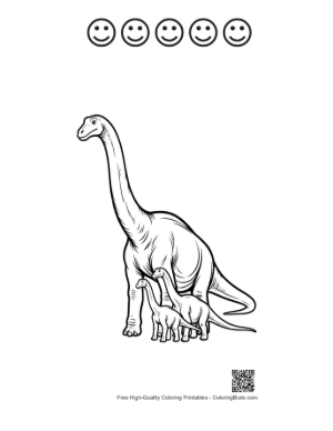 Thumbnail: Majestic Brachiosaurus Mother with Babies Printable and 5 Happy Face Outline