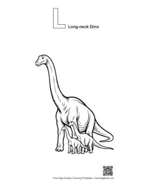 Thumbnail: Majestic Brachiosaurus Mother with Babies Printable Outline Alphabet L Long Neck Dino