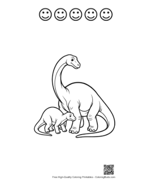 Thumbnail: Mother Brachiosaurus and Baby Dino Printable and 5 Happy Face Outline