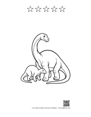 Thumbnail: Mother Brachiosaurus and Baby Dino Printable and 5 Star Outline
