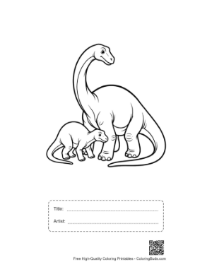 Thumbnail: Mother Brachiosaurus and Baby Dino Printable with Title and Artist Box