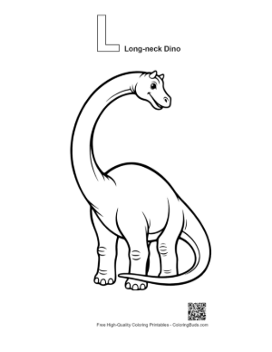 Thumbnail: Smiling Cartoon Brachiosaurus Printable Outline Alphabet L Long Neck Dino