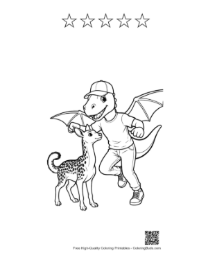 Thumbnail: Cool Pterodactyl Dino with Spotted Fawn Buddy Printable and 5 Star Outline