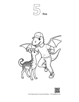 Thumbnail: Cool Pterodactyl Dino with Spotted Fawn Buddy Printable Outline Number 5