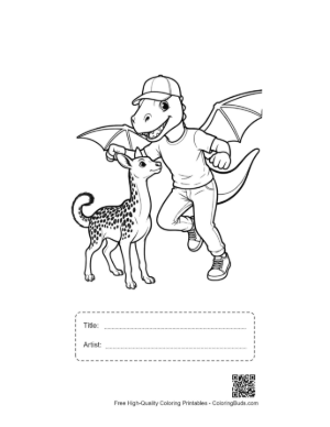 Thumbnail: Cool Pterodactyl Dino with Spotted Fawn Buddy Printable with Title and Artist Box