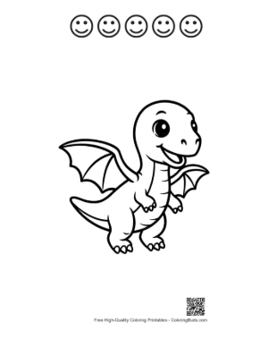 Thumbnail: Cute Baby Pterodactyl Spreading Wings Printable and 5 Happy Face Outline