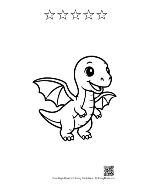 Thumbnail: Cute Baby Pterodactyl Spreading Wings Printable and 5 Star Outline