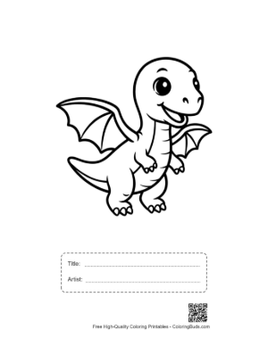 Thumbnail: Cute Baby Pterodactyl Spreading Wings Printable with Title and Artist Box