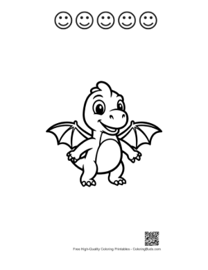Thumbnail: Cute Cartoon Pterodactyl Dino Printable and 5 Happy Face Outline