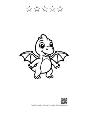 Thumbnail: Cute Cartoon Pterodactyl Dino Printable and 5 Star Outline