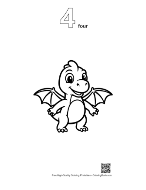 Thumbnail: Cute Cartoon Pterodactyl Dino Printable Outline Number 4