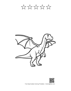 Thumbnail: Cute Cartoon Pterodactyl Standing Playfully Printable and 5 Star Outline