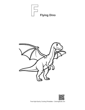 Thumbnail: Cute Cartoon Pterodactyl Standing Playfully Printable Outline Alphabet F Flying Dino