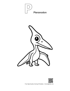 Thumbnail: Cute Pteranodon Line Art Printable Outline Alphabet P Pteranodon
