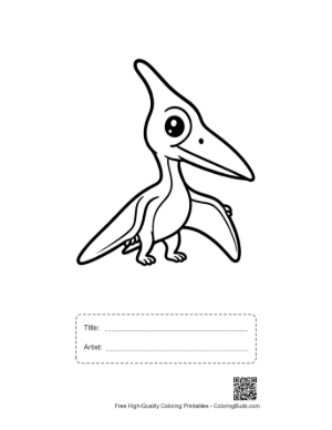 Thumbnail: Cute Pteranodon Line Art Printable with Title and Artist Box