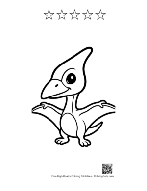 Thumbnail: Cute Pteranodon Spreading Wings Joyfully Printable and 5 Star Outline
