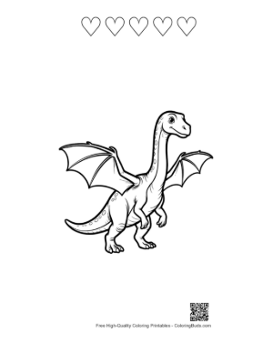 Thumbnail: Cute Pterodactyl Dino Soaring Playfully Printable and 5 Heart Outline
