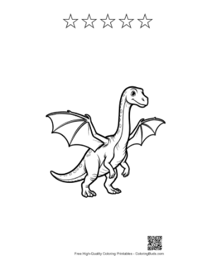 Thumbnail: Cute Pterodactyl Dino Soaring Playfully Printable and 5 Star Outline