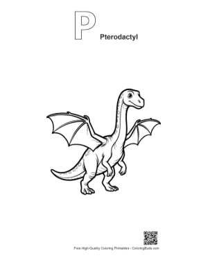 Thumbnail: Cute Pterodactyl Dino Soaring Playfully Printable Outline Alphabet P Pterodactyl
