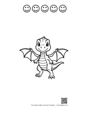 Thumbnail: Cute Pterodactyl Dino Spreading Wings Printable and 5 Happy Face Outline