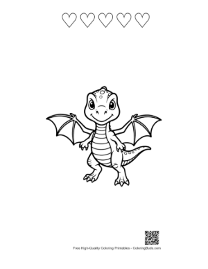 Thumbnail: Cute Pterodactyl Dino Spreading Wings Printable and 5 Heart Outline