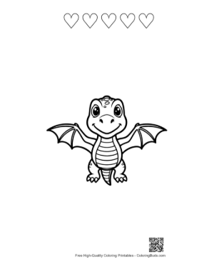 Thumbnail: Cute Pterodactyl Flying Dino Outline Printable and 5 Heart Outline