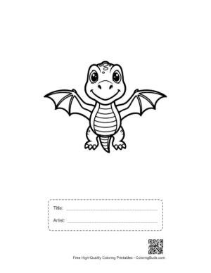 Thumbnail: Cute Pterodactyl Flying Dino Outline Printable with Title and Artist Box