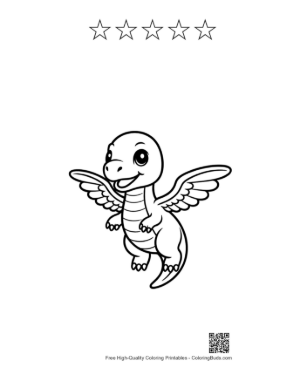 Thumbnail: Cute Pterodactyl Soaring Playfully Printable and 5 Star Outline