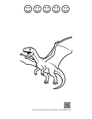 Thumbnail: Excited Pterodactyl Soaring with Wings Spread Printable and 5 Happy Face Outline