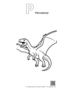 Thumbnail: Excited Pterodactyl Soaring with Wings Spread Printable Outline Alphabet P Pterodactyl