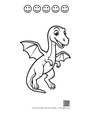 Thumbnail: Happy Cartoon Pterodactyl Spreading Wings Printable and 5 Happy Face Outline