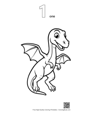 Thumbnail: Happy Cartoon Pterodactyl Spreading Wings Printable Outline Number 1