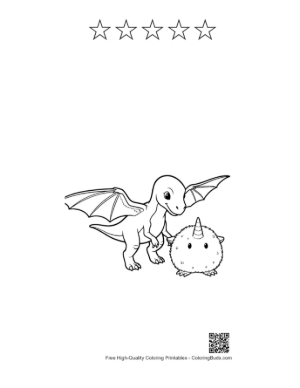 Thumbnail: Pterodactyl Dino and Fluffy Unicorn Friends Printable and 5 Star Outline