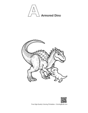 Thumbnail: Adult Stegosaurus Nurturing Baby Dino Printable Outline Alphabet A Armored Dino