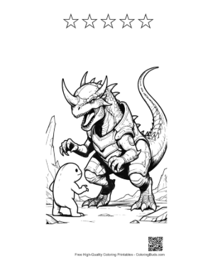 Thumbnail: Armored Stegosaurus Looms Menacingly Over Tiny Blob Printable and 5 Star Outline