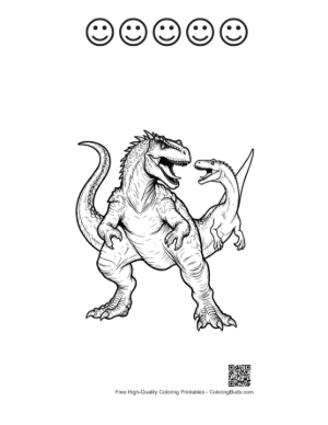 Thumbnail: Armored Stegosaurus Roaring with Calf Printable and 5 Happy Face Outline