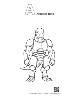 Thumbnail: Armored Stegosaurus Warrior Stands Fiercely Printable Outline Alphabet A Armored Dino