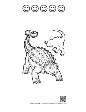 Thumbnail: Baby Ankylosaurus Leaping on Adult Printable and 5 Happy Face Outline