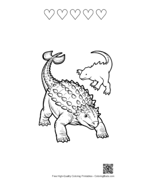Thumbnail: Baby Ankylosaurus Leaping on Adult Printable and 5 Heart Outline