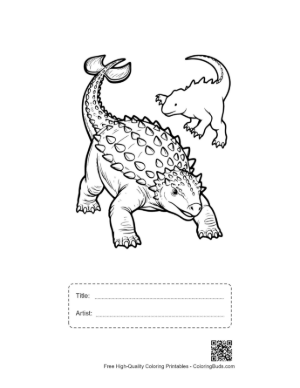 Thumbnail: Baby Ankylosaurus Leaping on Adult Printable with Title and Artist Box