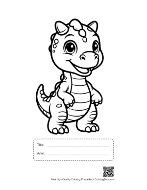 Thumbnail: Cute Baby Stegosaurus Smiling Playfully Printable with Title and Artist Box