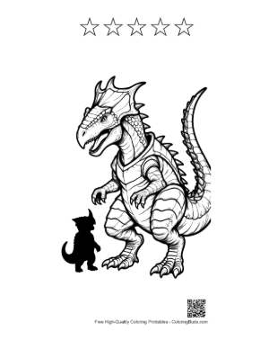 Thumbnail: Giant Armored Stegosaurus Guards Baby Dino Printable and 5 Star Outline