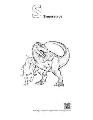 Thumbnail: Majestic Stegosaurus with Baby Dino Printable Outline Alphabet S Stegosaurus