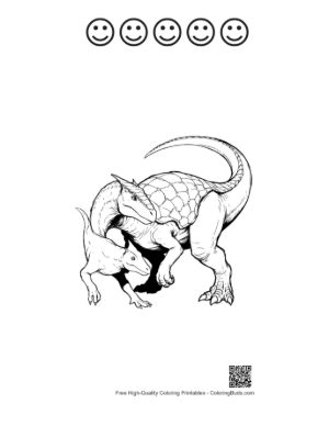 Thumbnail: Playful Stegosaurus Parent and Baby Wrestling Printable and 5 Happy Face Outline