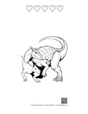 Thumbnail: Playful Stegosaurus Parent and Baby Wrestling Printable and 5 Heart Outline