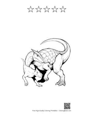 Thumbnail: Playful Stegosaurus Parent and Baby Wrestling Printable and 5 Star Outline